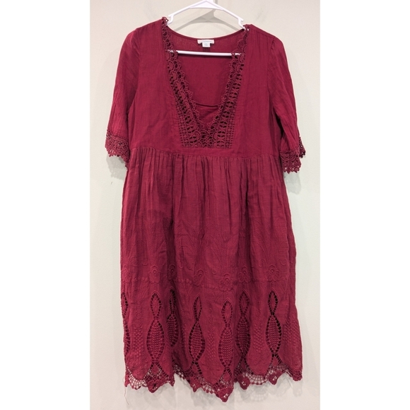 Sundance Catalog Garnet Red Eyelet Cotton Dress Size Small - Picture 1 of 7